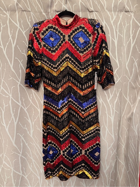 Alice + Olivia Dresses & Skirts - Alice + Olivia Red, Blue, Gold Sequin Chevron Midi Dress